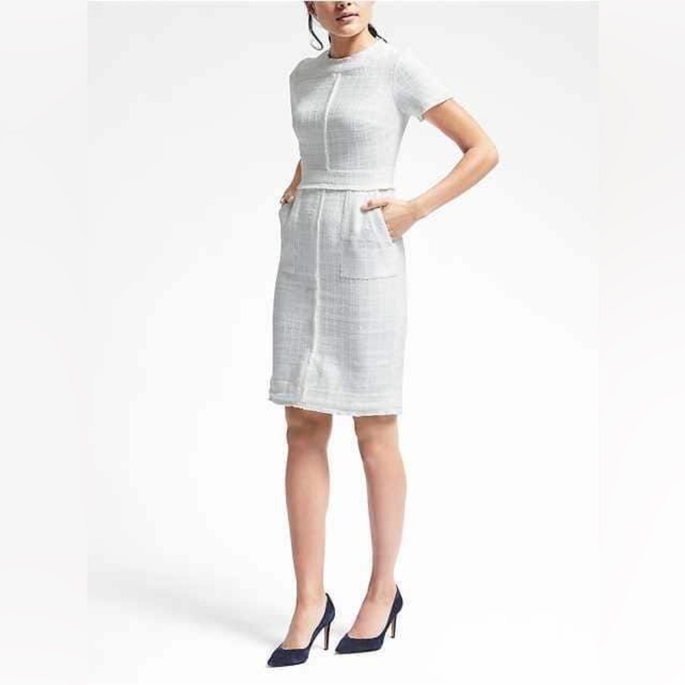 New Banana Republic Tweed Dress with Frayed Edges - Off white